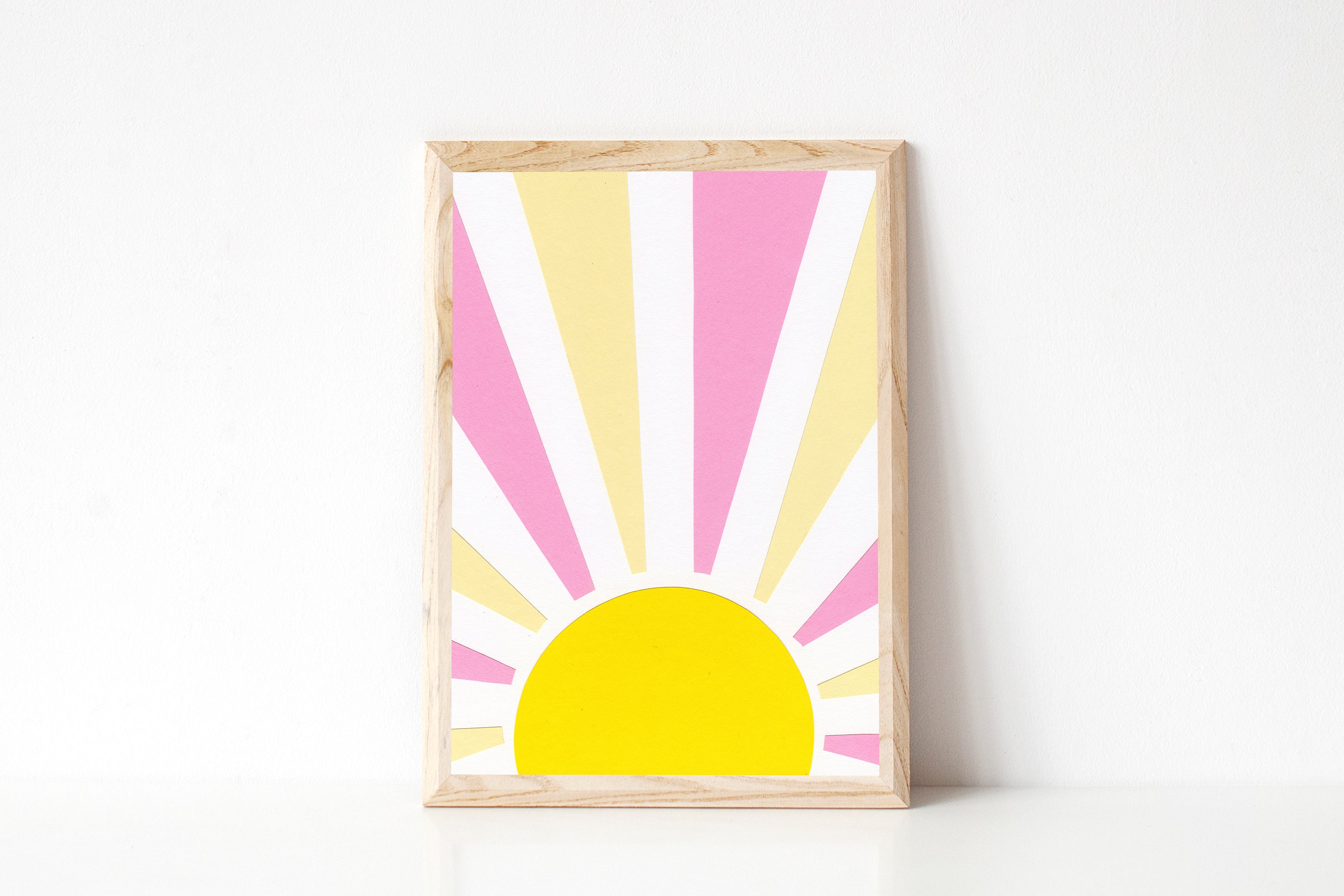 Sun Print Retro Wall Art Pink and Yellow Decor Sunburst Etsy