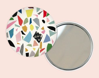 Abstract Pocket Mirror 76mm / 3 inches - White Terrazzo