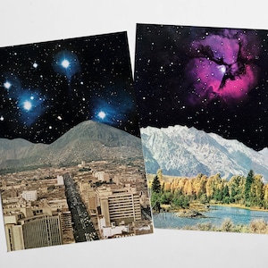 Lot de 2 cartes postales de science-fiction, art planétaire abordable pour les amoureux de l'espace - Espace et temps
