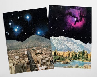 Set of 2 Sci-Fi Postcards, Affordable Planet Art for Space Lovers - Time and Space