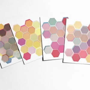 Cartes postales géométriques avec enveloppes, Motifs géométriques, Art abordable, Papeterie moderne, Idées cadeaux - Superposition de nid d'abeille