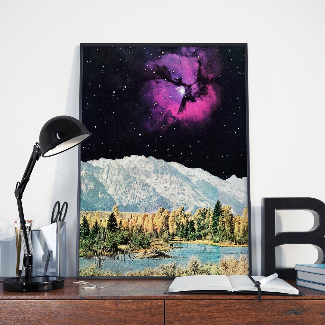 Space Print Mountain Art Retro Wall Art Time and Space - Etsy