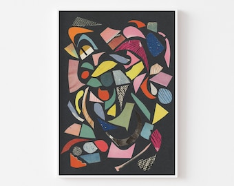 Art mural abstrait, décoration terrazzo, art mural coloré - terrazzo noir