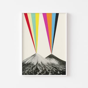 Volcano Print, Colourful Wall Art, Rainbow Art, Landscape Print, Art for Men - Volcanos