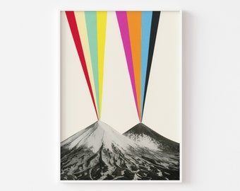 Volcano Print, Colourful Wall Art, Rainbow Art, Landscape Print, Art for Men - Volcanos