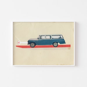 Vintage Car Print, Mid Century Wall Art Pull Here image 1