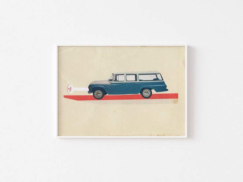 Vintage Car Print, Mid Century Wall Art Pull Here image 1