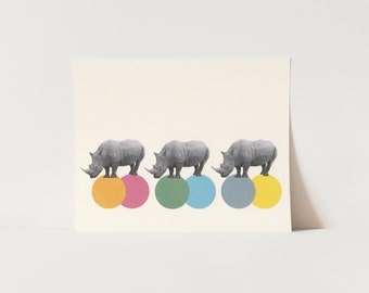 ORIGINAL COLLAGE, Rhinoceros Artwork - Rambling Rhinos