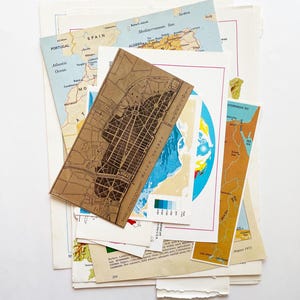 50 páginas y recortes de mapas/atlas antiguos para diario basura y paquete de efímeras