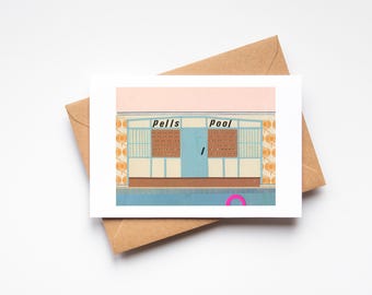 Lewes Greeting Card, Lido Card - Sunset at Pells Pool