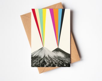 Volcano Card, Rainbow Greetings Card, Blank Any Occasion Card - Volcanos