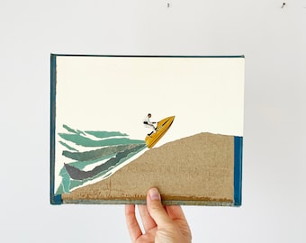 Original Collage on Vintage Book Cover, Coastal Ocean Art - Jet Ski