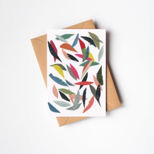 Abstract Leaf Card, Blank Greetings Card, Colorful Art Card - Falling Leaves (White)