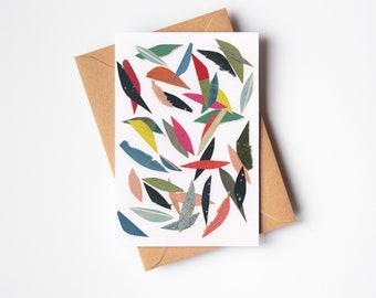 Abstract Leaf Card, Blank Greetings Card, Colorful Art Card - Falling Leaves (White)