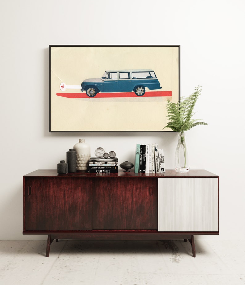 Vintage Car Print, Mid Century Wall Art Pull Here image 6