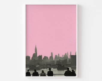 New York Print, Pink Wall Art, Minimalist Art, City Art - New York Nights