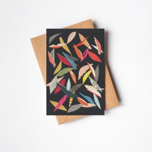 Cartão botânico abstrato para amantes da natureza - folhas caindo (preto)