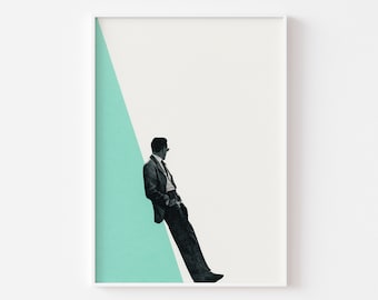 Male Portrait, Mid Century Wall Art, Minimalist Art, Mint Green Decor - Cool As a Cucumber