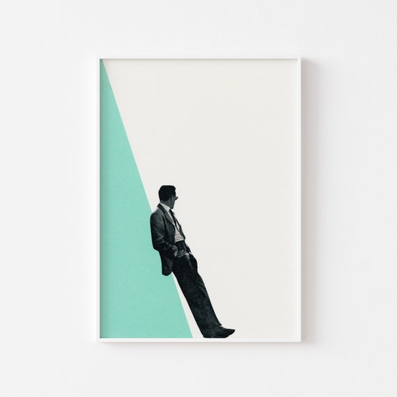 Male Portrait, Mid Century Wall Art, Minimalist Art, Mint Green Decor - Cool As a Cucumber