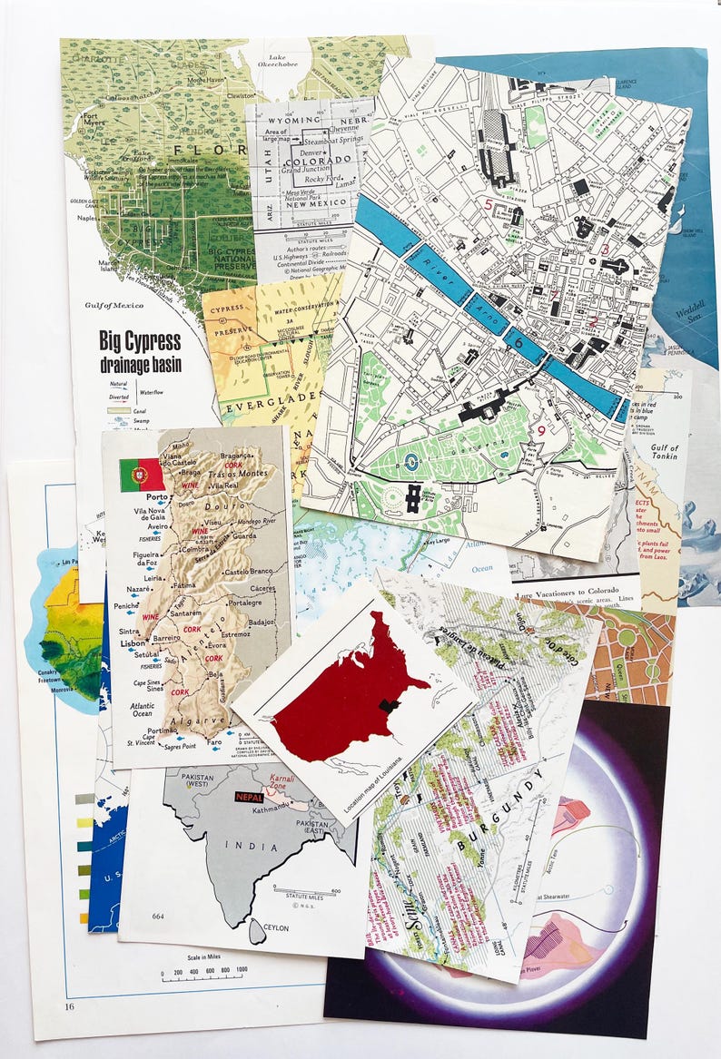Printed Map. 2001 50 Vintage Map/atlas Pages and Cuttings for Junk Journal, Ephemera Pack ...