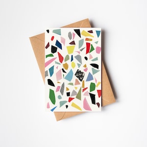 Carte abstraite, carte de voeux vierge, carte d'art colorée - terrazzo blanc