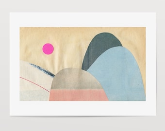 Abstract Mountain Print, Landscape Wall Art in Blue and Pink, A4 Sale Print - Paper Mountains 5