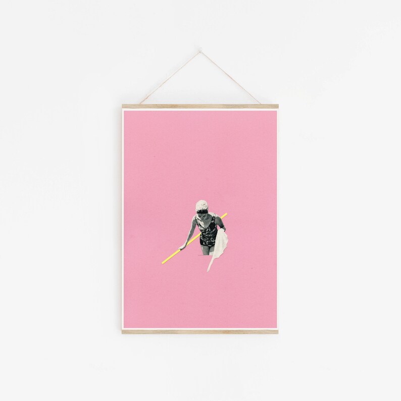 Summer Decor Sale Items Pink Wall Art Evening Swim A3 Swimming Pool Art