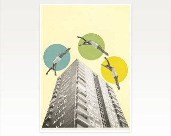 A3 Pop Art Poster, Architectural Print, Surrealism Art, New Job Gift, Sale Item - High Flyers