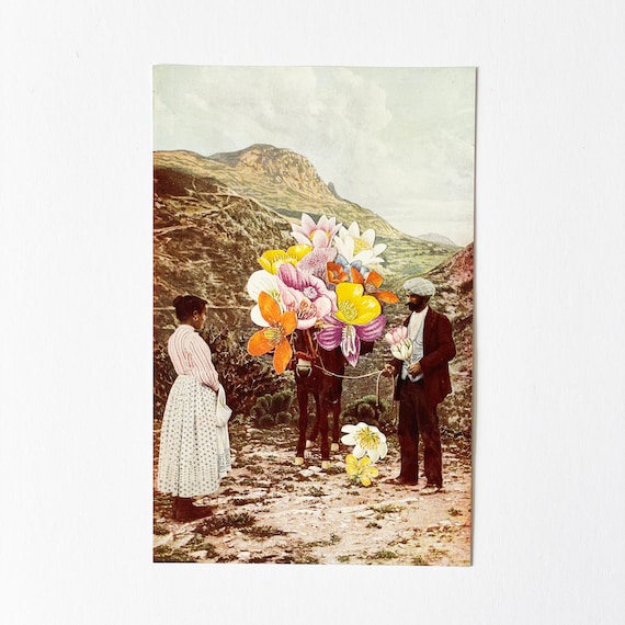 ORIGINAL COLLAGE, Romantic Art, Paper Anniversary Gift - The Suitor