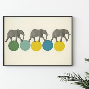 Elephant Wall Art, Circus Print - Travelling Elephants