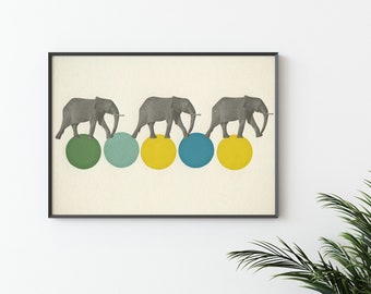 Elephant Wall Art, Circus Print - Travelling Elephants