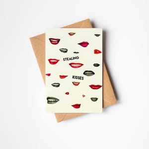 Tarjeta retro de San Valentín, tarjeta de aniversario: Besos robados