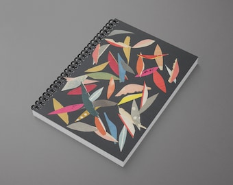 Abstract Leaf Spiral Notebook - Falling Leaves (Black)