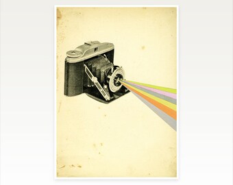 Camera Print, Gift for Photographer, Mid Century Art, SALE ITEM - It's a Colourful World