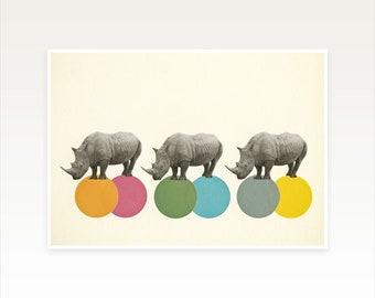 A4 Animal Nursery Art, Rhinoceros Print - Rambling Rhinos