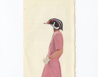 Original Bird Collage - Pretty in Pink