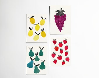 Fruit Postcard Set, Modern Stationery, Kitchen Decor, Gift Ideas - Fruity