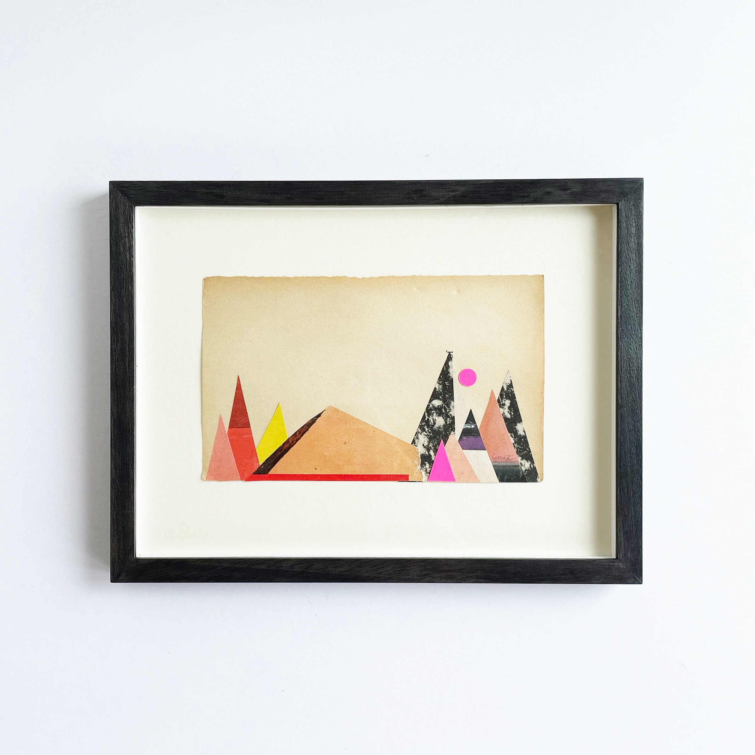 Framed Original Collage Paper Mountains 1 
