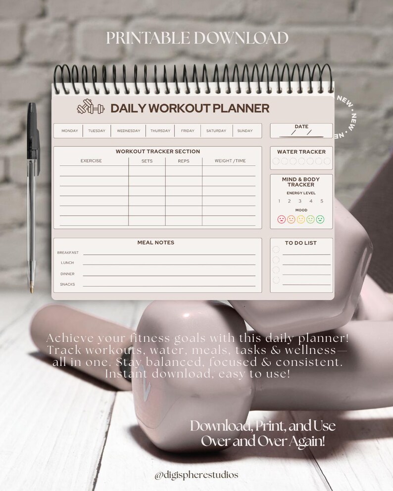 Daily Workout Planner Printable | PDF Fitness Tracker With Water, Meals ...