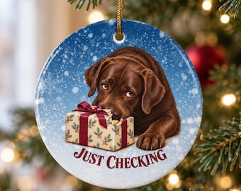 Personalized Pet Christmas Ornament, Custom Dog Photo Ceramic Ornament, Chocolate Lab Beagle French Bulldog Dachshund