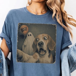 Beagle Halloween Shirt | Ghost Selfie Dog Tee | Vintage Spooky Graphic | Funny Pet Lover Gift | Comfort Colors 1717 Unisex Fall Top