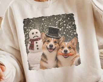Corgi Snowman Christmas Sweatshirt | Funny Holiday Dog Crewneck