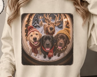Labrador Christmas Sweatshirt | Yellow Black Chocolate Lab Holiday Crewneck | Funny Dog Christmas Gift
