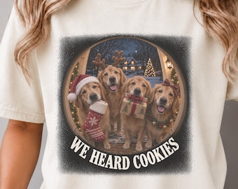 Golden Retriever Holiday T-Shirt with Christmas Doorway Scene