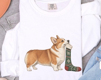 Corgi Christmas Long Sleeve T-Shirt | Holiday Stocking Dog Tee