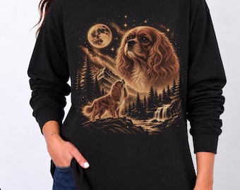 Ruby Cavalier King Charles Spaniel Long Sleeve Shirt | Retro Moon Dog Comfort Colors 6014