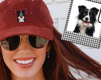 Op maat gemaakte corduroy pet met geborduurde foto | Gepersonaliseerde hondenherdenkingscadeau
