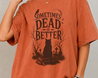 Gothic Black Cat Tee | Cemetery Book Lover Graphic | Dark Academia Raven Moon Art | Vintage Halloween Outfit | Unisex T Shirt