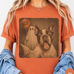 French Bulldog Halloween Shirt | Ghost Selfie Dog Tee | Vintage Spooky Graphic | Funny Frenchie Gift | Comfort Colors Unisex Top