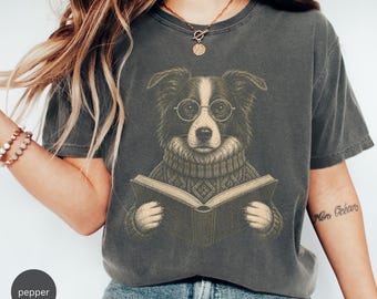 Border Collie Reader Shirt | Book Lover Dog Graphic Tee | Cozy Bookworm Unisex T-shirt Gift